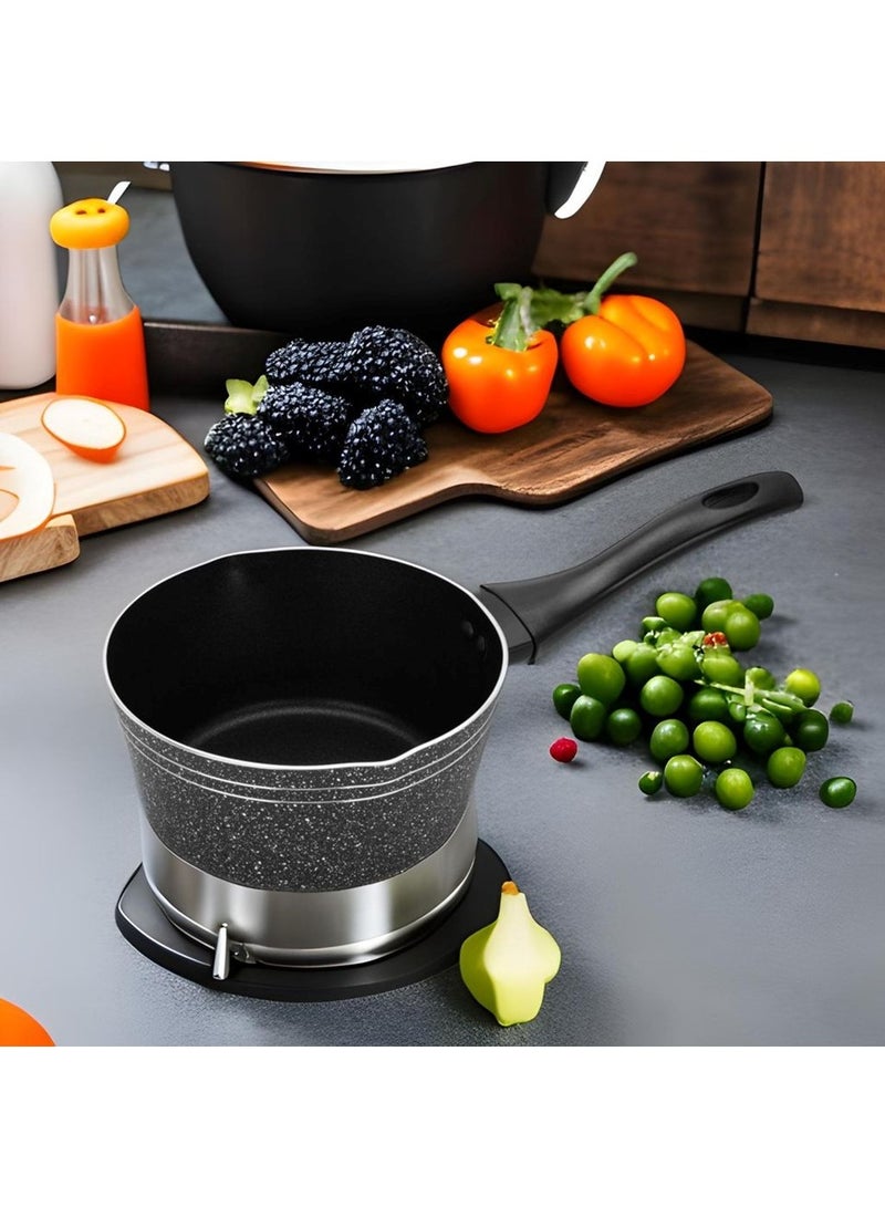 Auroware Non Stick 18 cm Saucepan Milk Pan Tawa Black  Aluminum Three Layer Coating Strong and Durable Ideal for Milk Tea Coffee - Image 3