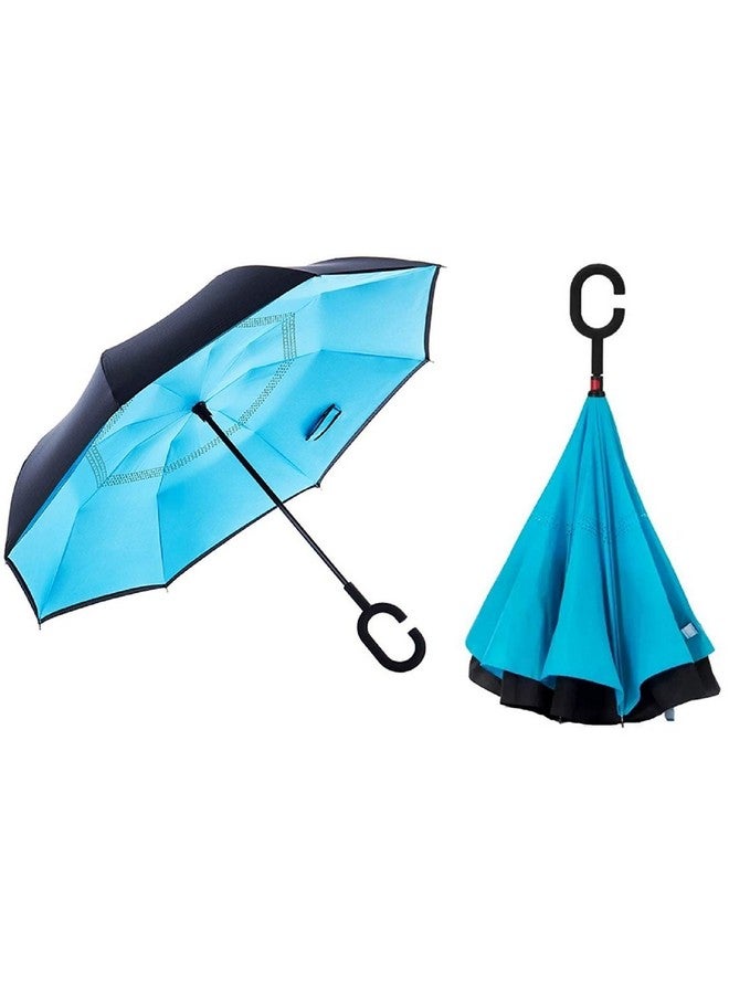 The Best Reverse Windproof Umbrella Inside Out Umbrella With C-Shaped Hands Free Handle For Women And Men Multi Color 1 Pcs (Print May Very)