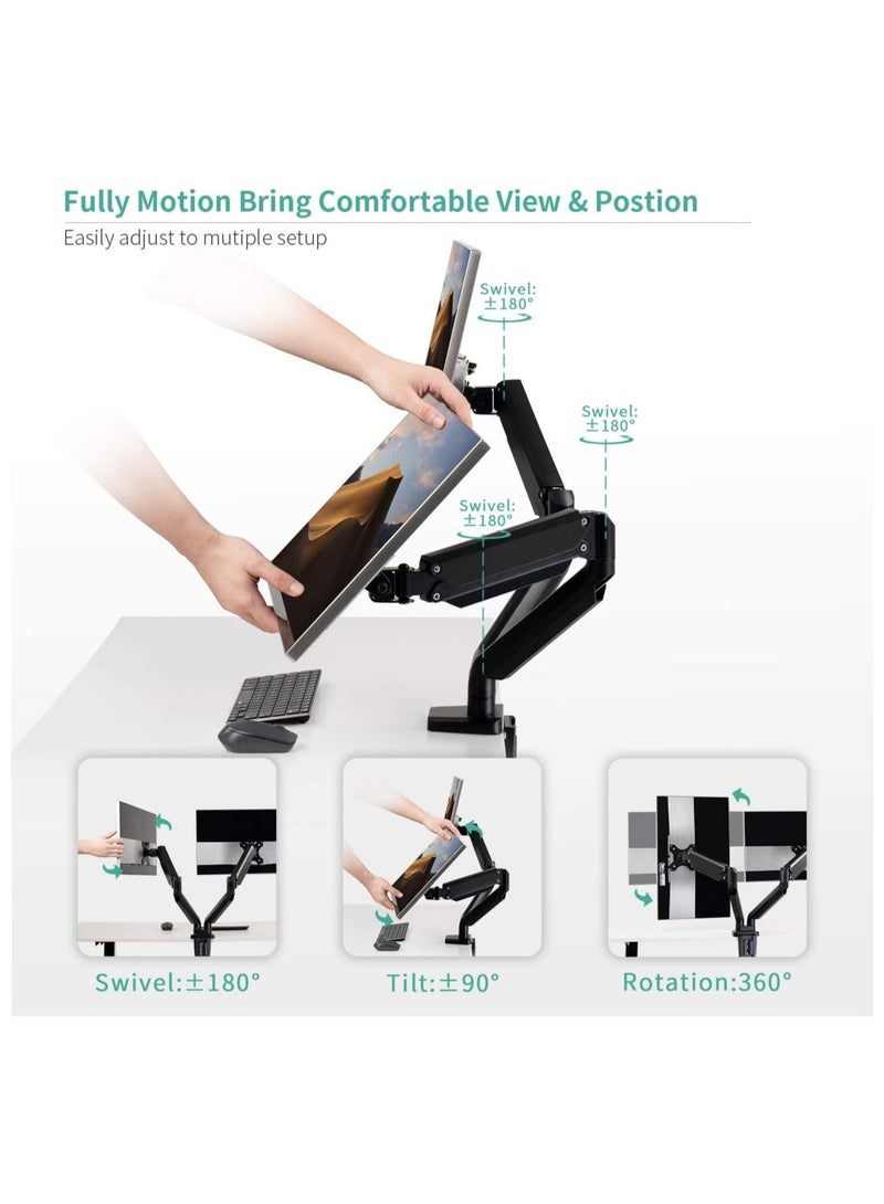 ELTRAZONE Dual LCD LED Monitor Desk Mount Stand with C-clamp and Bolt-Through Grommet Options | Heavy Duty Fully Adjustable Arms Hold Two (2) Screens up to 27  - Image 5