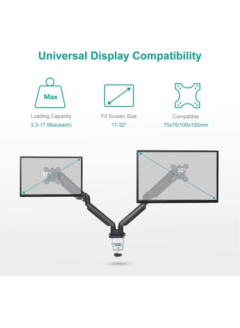 ELTRAZONE Dual LCD LED Monitor Desk Mount Stand with C-clamp and Bolt-Through Grommet Options | Heavy Duty Fully Adjustable Arms Hold Two (2) Screens up to 27  - Image 4