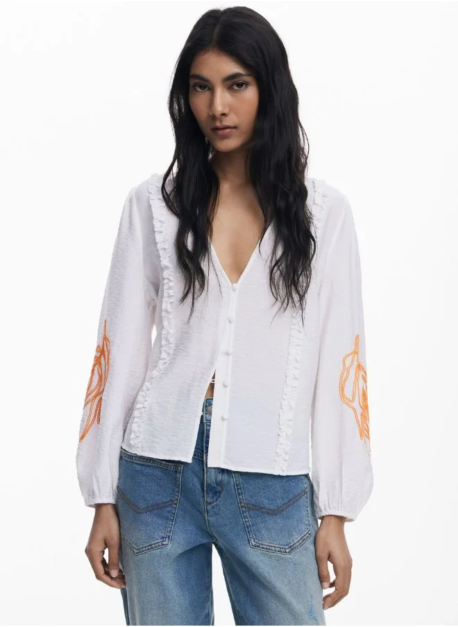 DESIGUAL Balloon Blouse With Leaves