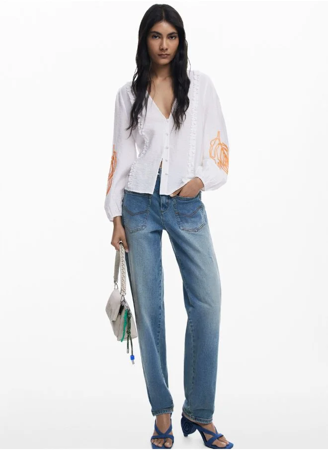 DESIGUAL Balloon Blouse With Leaves