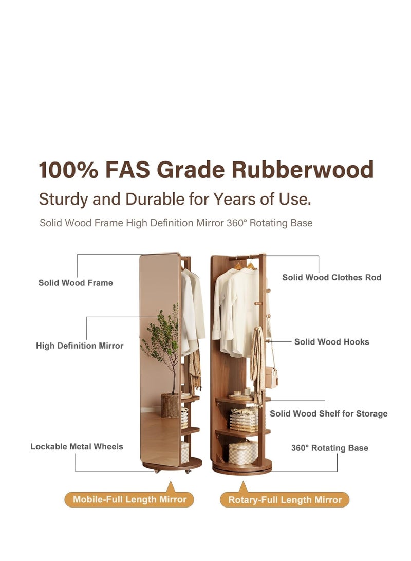 Y&D Full-Length Mirror Standing Modern and Simple Oval 360° Rotating Storage Partition Floor Rolling Dressing Mirror Wooden Movable Three-Dimensional Large Mirror 170*50cm - Image 5