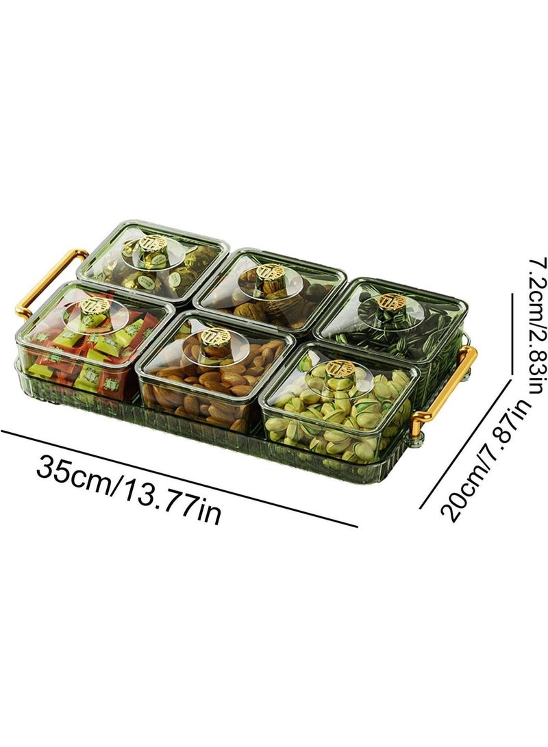 Bukela 6 Compartment Divided Serving Tray with Lid and Handle, Food Storage Box Snack Platter, Snack Serving Tray Organizer for Dried Fruits Candy Nuts Snacks, Snack Container For Wedding Home Gatherings Holidays,Brown - Image 4