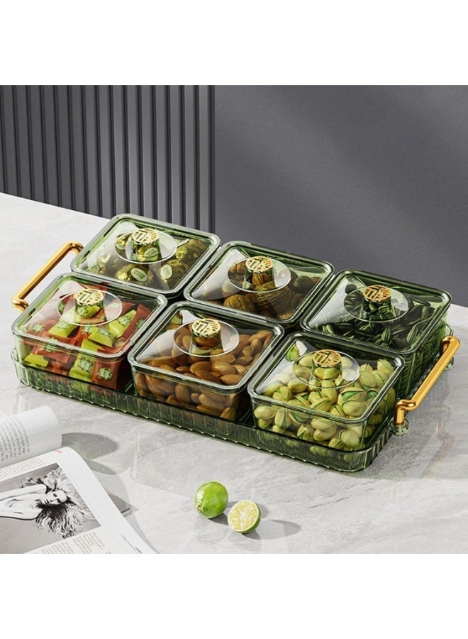 Bukela 6 Compartment Divided Serving Tray with Lid and Handle, Food Storage Box Snack Platter, Snack Serving Tray Organizer for Dried Fruits Candy Nuts Snacks, Snack Container For Wedding Home Gatherings Holidays,Brown - Image 1