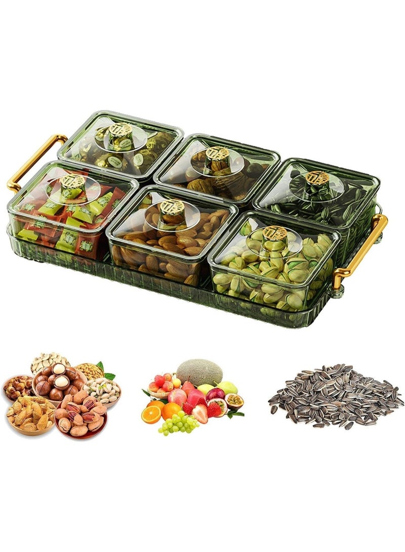 Bukela 6 Compartment Divided Serving Tray with Lid and Handle, Food Storage Box Snack Platter, Snack Serving Tray Organizer for Dried Fruits Candy Nuts Snacks, Snack Container For Wedding Home Gatherings Holidays,Brown - Image 2