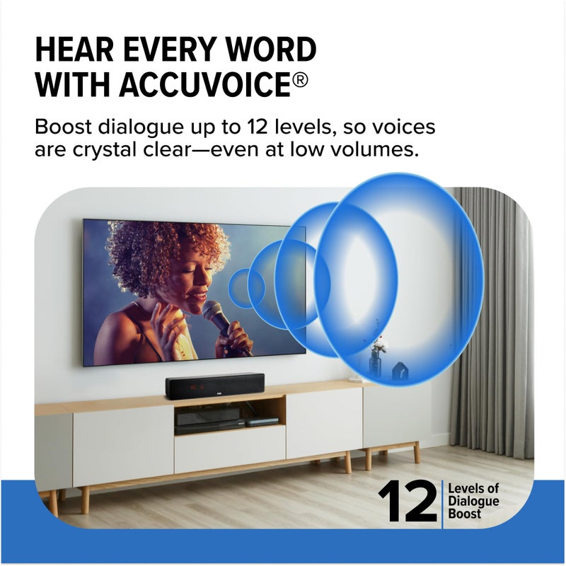 ZVOX Dialogue Clarifying Sound Bar - Patented Hearing Technology, AccuVoice TV Sound Bar with 12 Levels of Voice Boost, 17" Home Theater TV Speakers, Ideal for Smart TVs - AV157 Black - Image 4