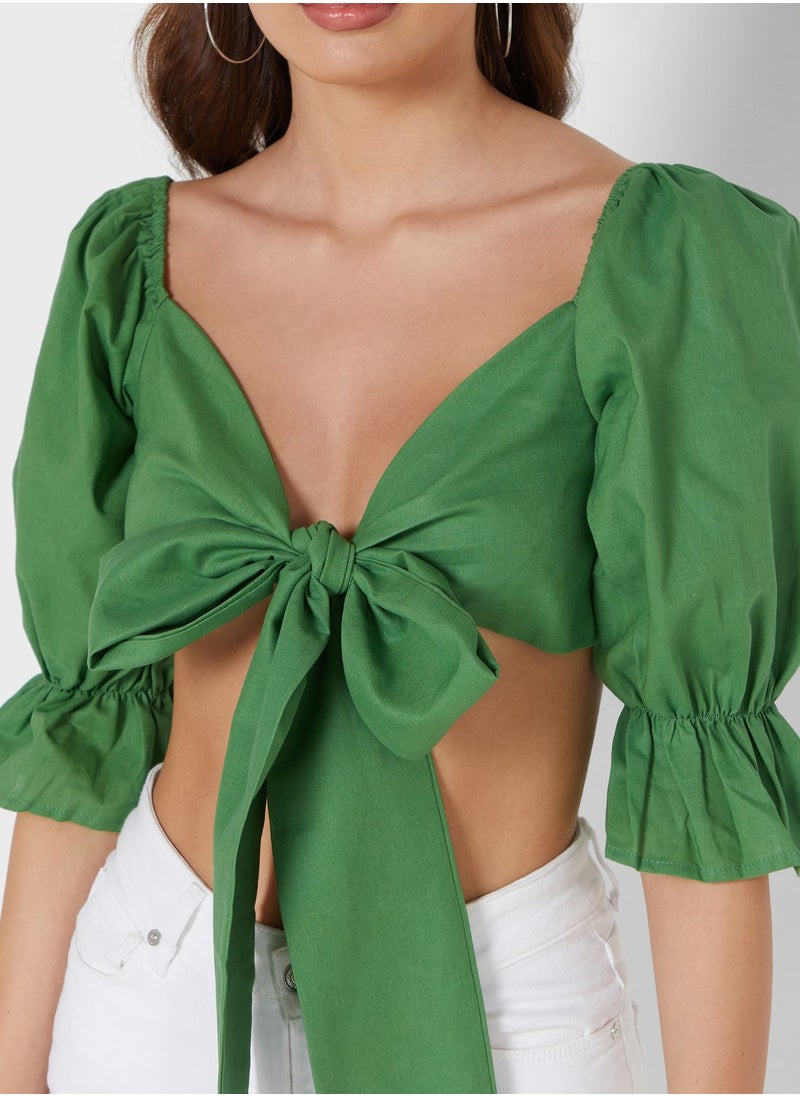 Ginger - Puff Sleeve Sweetheart Neck Top - Image 1