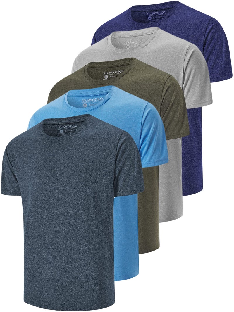 AKAWOOKO 5 Pack Men's Dry Fit T Shirts Athletic Running Gym Workout Short Sleeve Tee Shirts for Men (US, Alpha, Large, Regular, Regular, Set 2) - Image 1