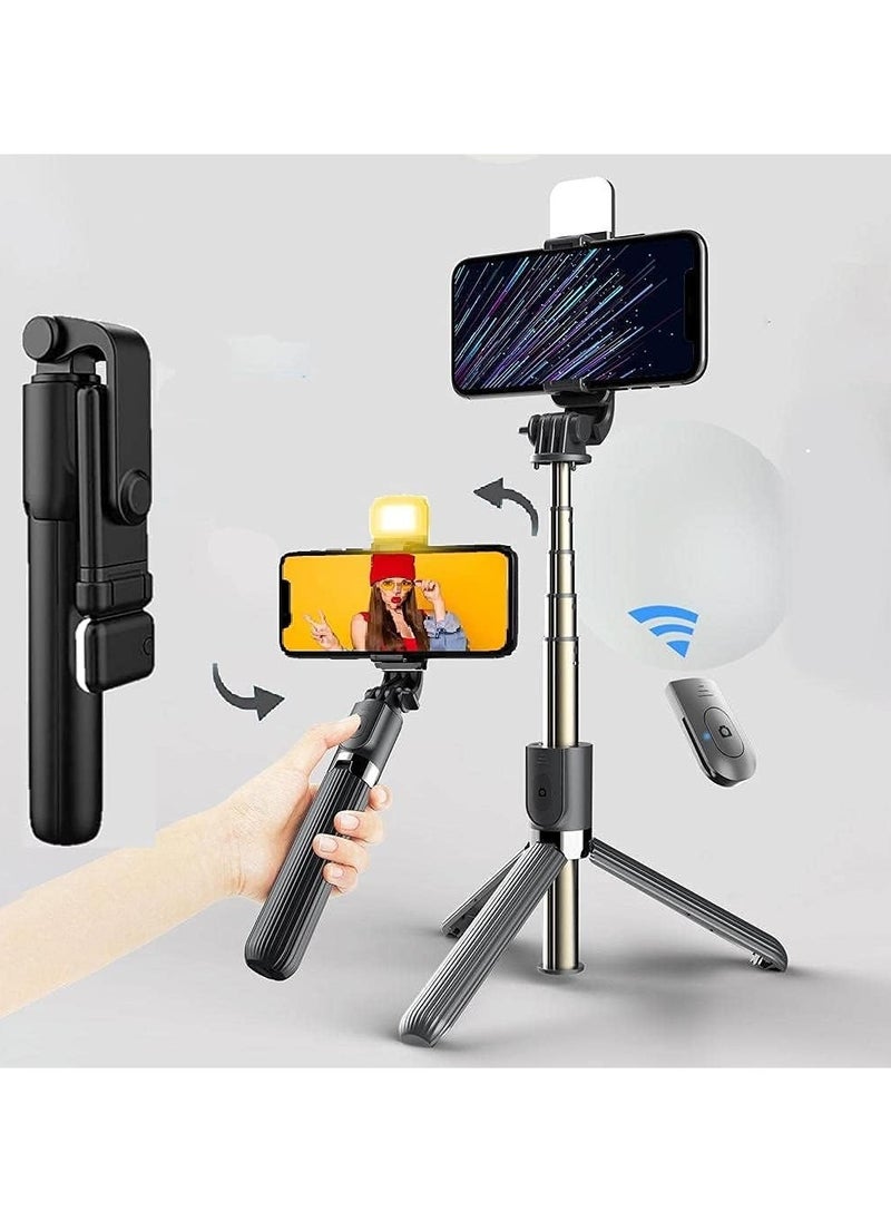 Premium - Selfie Stick Bluetooth Extendable Selfie Stick Tripod with Led Light Wireless Remote and Portable Tripod Stand Compatible for All iPhone and Android Smartphone - Image 1