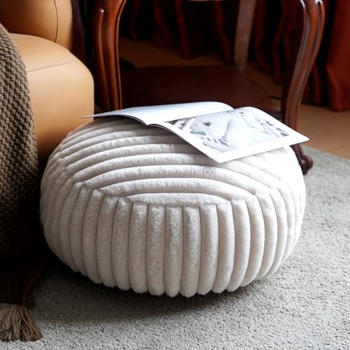 Artbloss Unstuffed Pouf Ottoman Cover Soft Storage Extra Seat Farmhouse Comfortable Bohemian Poufs Accent Footrest 20x20x8 Inches for Living Room Bedroom Study Nook Beige B Round - Image 1
