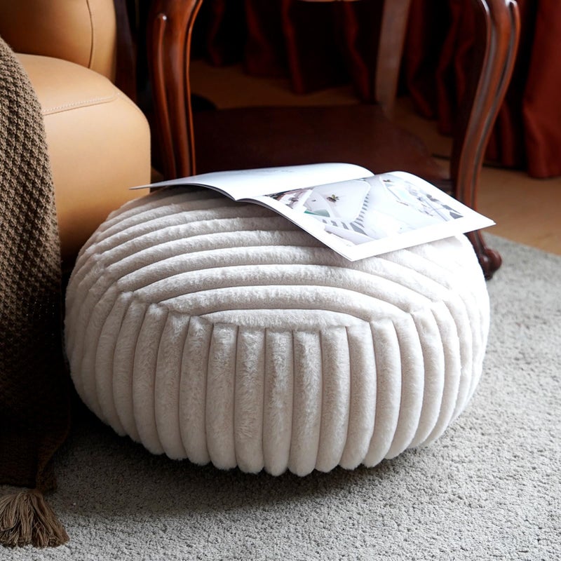 Artbloss Unstuffed Pouf Ottoman Cover Soft Storage Extra Seat Farmhouse Comfortable Bohemian Poufs Accent Footrest 20x20x8 Inches for Living Room Bedroom Study Nook Beige B Round - Image 2