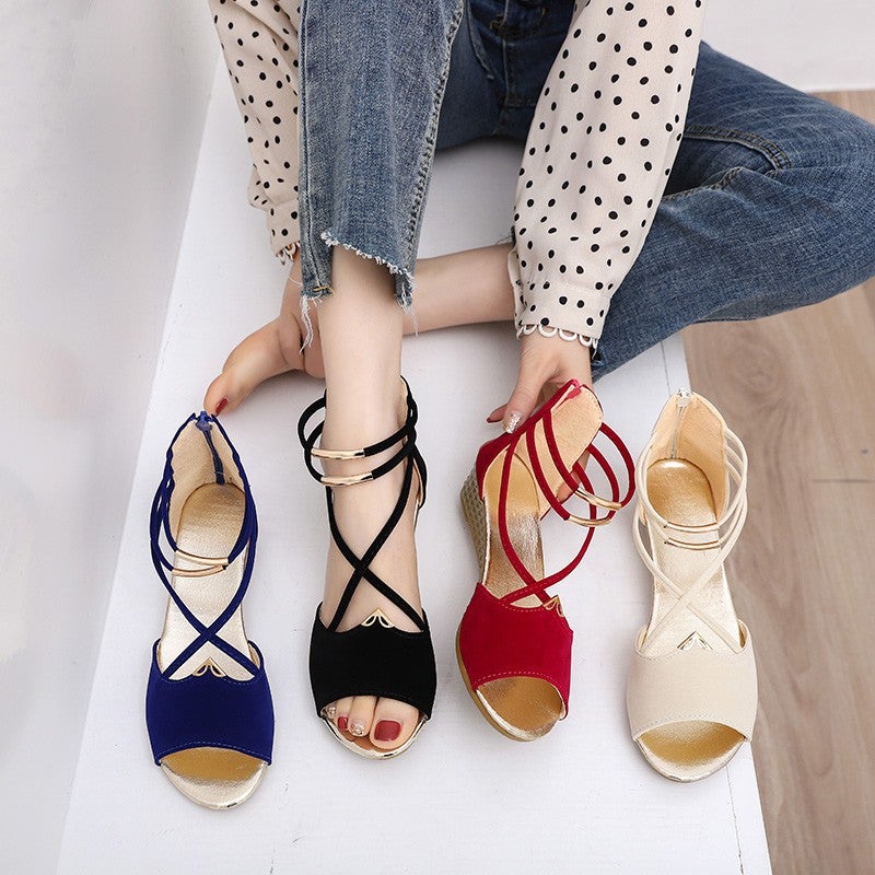 Women'S Sandals 2023 Wedge Peep Toe Bag Heel Roman Sandals - Image 3