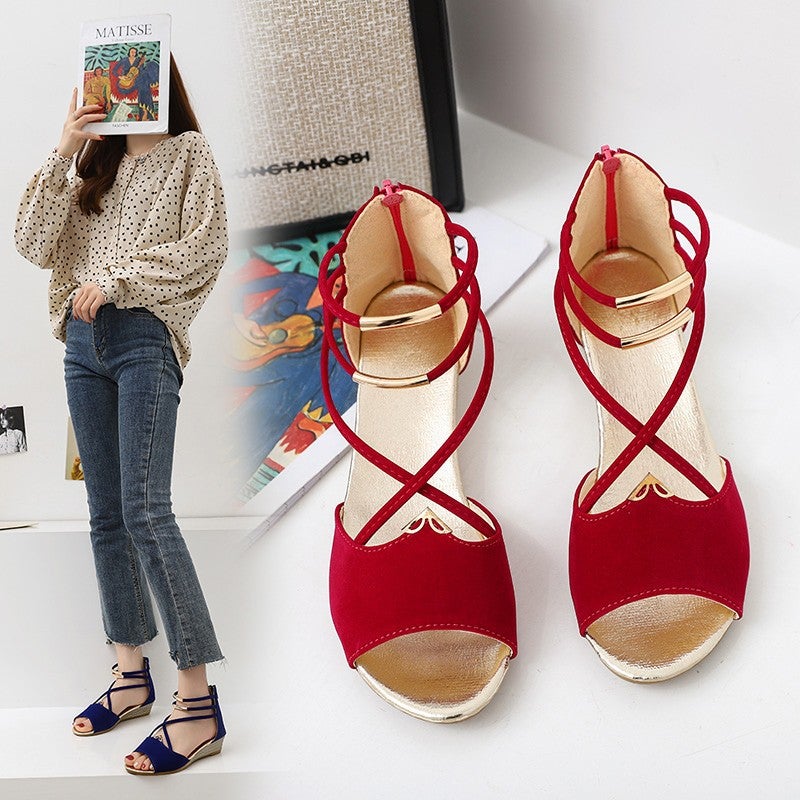 Women'S Sandals 2023 Wedge Peep Toe Bag Heel Roman Sandals - Image 2