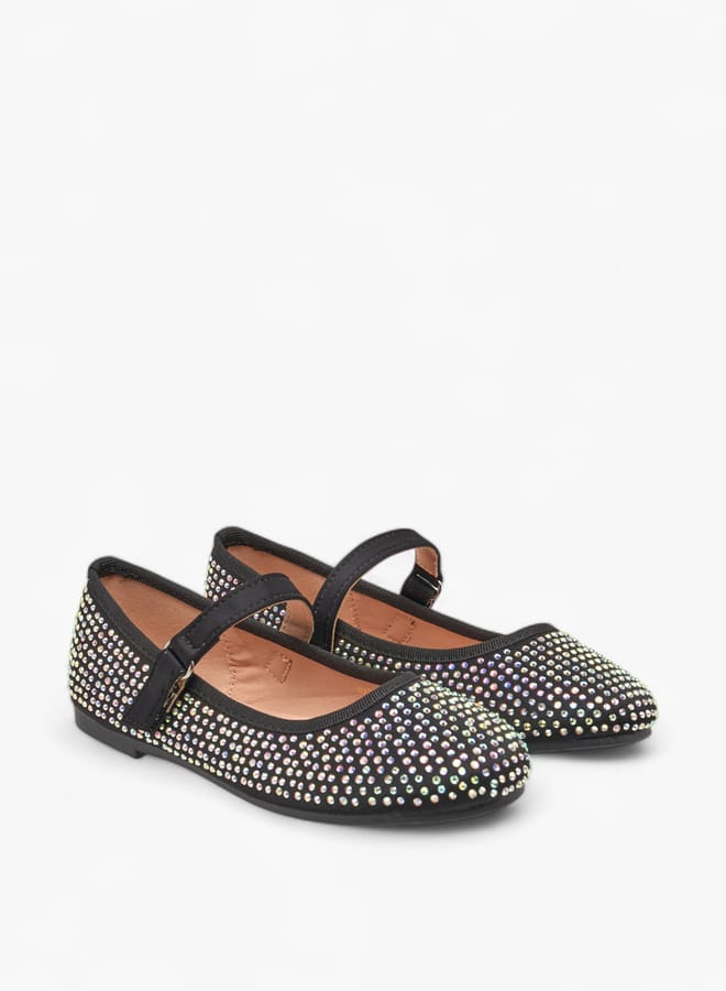 Flora Bella By Shoexpress Girls Stone Embellished Ballerina Shoes With Hook And Loop Closure  - Image 2
