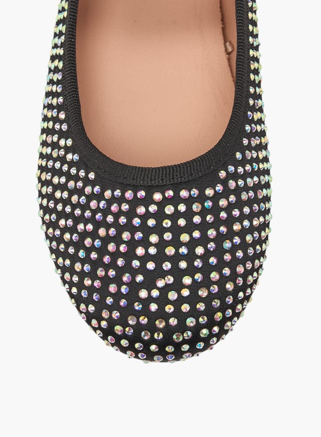 Flora Bella By Shoexpress Girls Stone Embellished Ballerina Shoes With Hook And Loop Closure  - Image 4