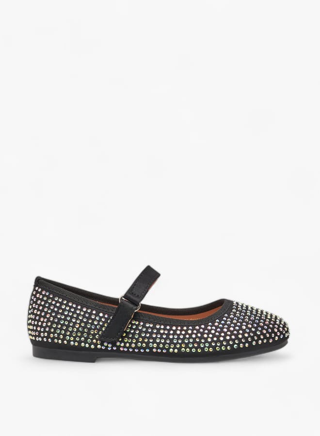 Flora Bella By Shoexpress Girls Stone Embellished Ballerina Shoes With Hook And Loop Closure  - Image 3