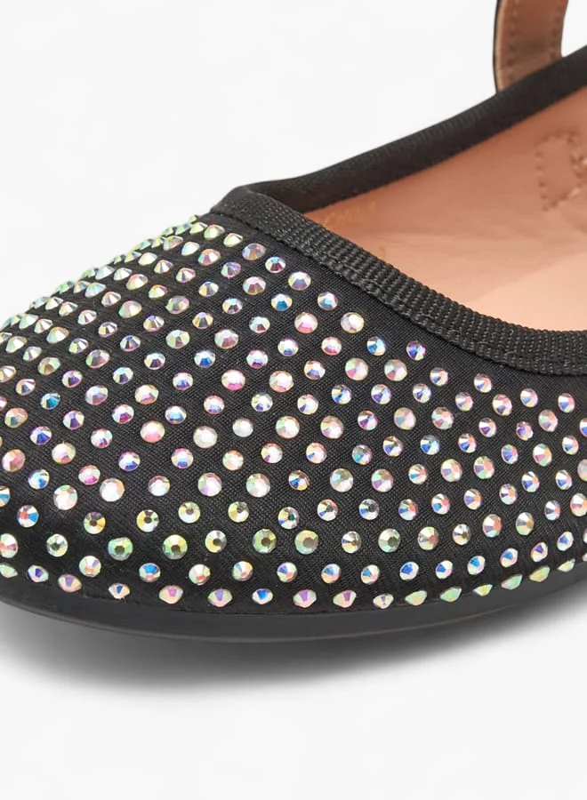 Flora Bella By Shoexpress Girls Stone Embellished Ballerina Shoes With Hook And Loop Closure