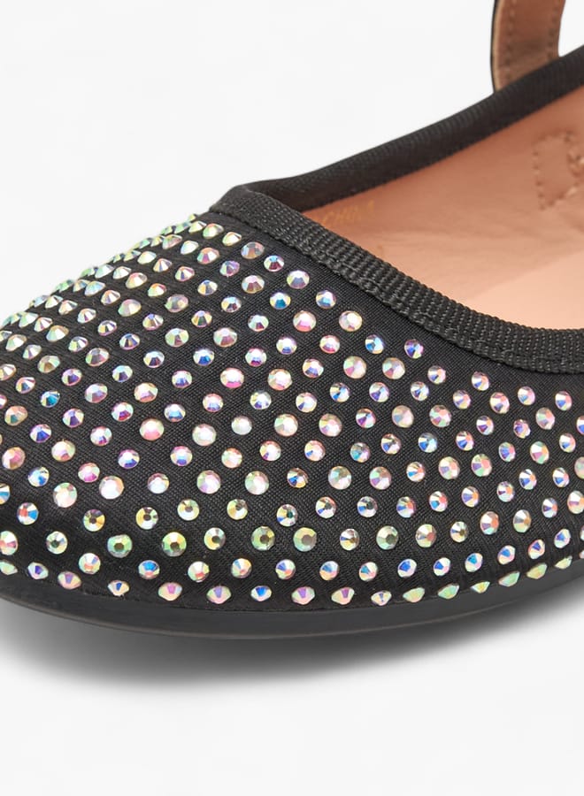 Flora Bella By Shoexpress Girls Stone Embellished Ballerina Shoes With Hook And Loop Closure  - Image 5
