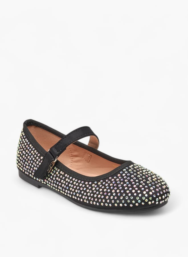 Flora Bella By Shoexpress Girls Stone Embellished Ballerina Shoes With Hook And Loop Closure  - Image 1