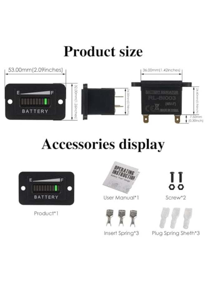 Battery charge meter/battery capacity meter, global digital LCD battery discharge alarm, suitable for golf carts, etc. (48V) - Image 2