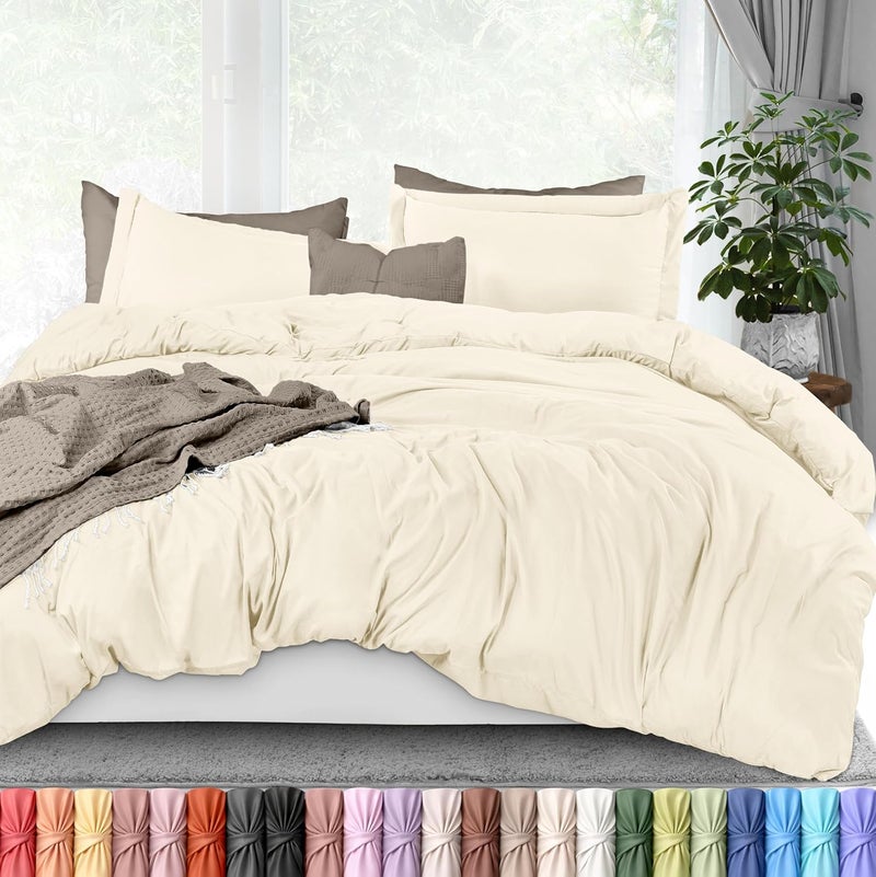 غطاء لحاف يوتوبيا بدينج مقاس كوين - 3 قطع بسحاب - 1 غطاء لحاف 90 × 90 بوصة و2 كيس وسادة 20 × 26 بوصة (عاجي) اللحاف غير متضمن - Image 1