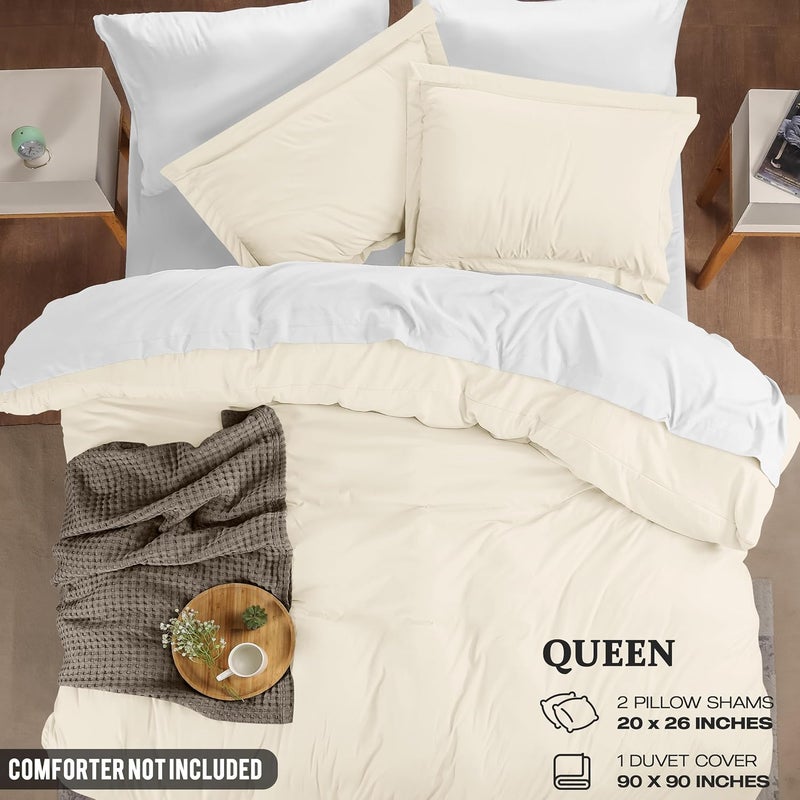 غطاء لحاف يوتوبيا بدينج مقاس كوين - 3 قطع بسحاب - 1 غطاء لحاف 90 × 90 بوصة و2 كيس وسادة 20 × 26 بوصة (عاجي) اللحاف غير متضمن - Image 2
