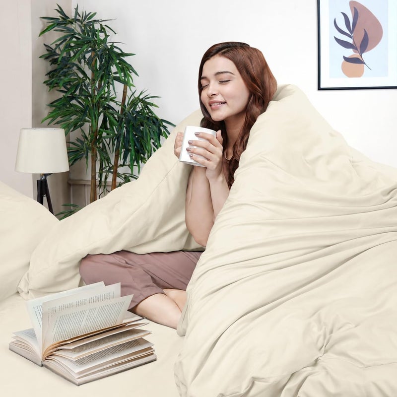 غطاء لحاف يوتوبيا بدينج مقاس كوين - 3 قطع بسحاب - 1 غطاء لحاف 90 × 90 بوصة و2 كيس وسادة 20 × 26 بوصة (عاجي) اللحاف غير متضمن - Image 5