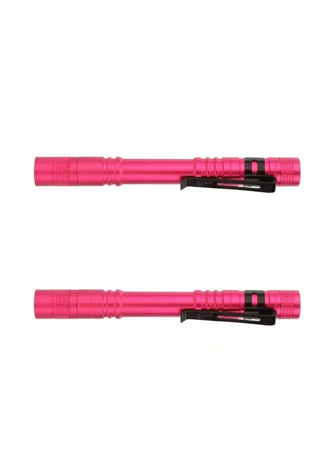 2pcs Rose Red Mini LED Pen Flashlight 7 Brightness 10 Hour Battery Aluminum Clip - Image 1