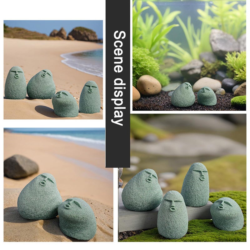 Daisylily Cute Stone Primitive Man Figurine: Funny Stoneman Statue for Outdoor Decor, Carving Face Garden Home Decoration Fish Tank Ornament - Stone Man C - Image 3