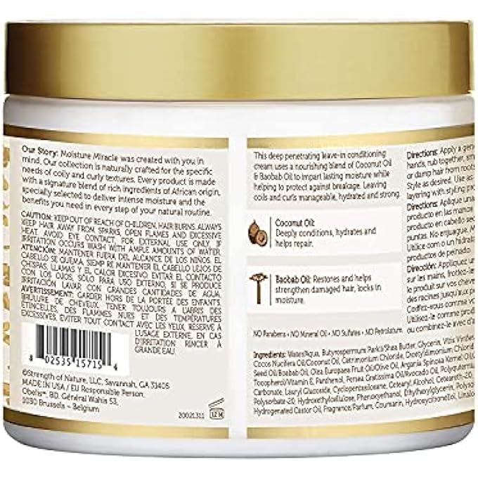 African Pride MOISTURE MIRACLE LEAVE IN CONDITIONER CREAM HYDRATE & STRENGTHEN 15OZ - Image 3