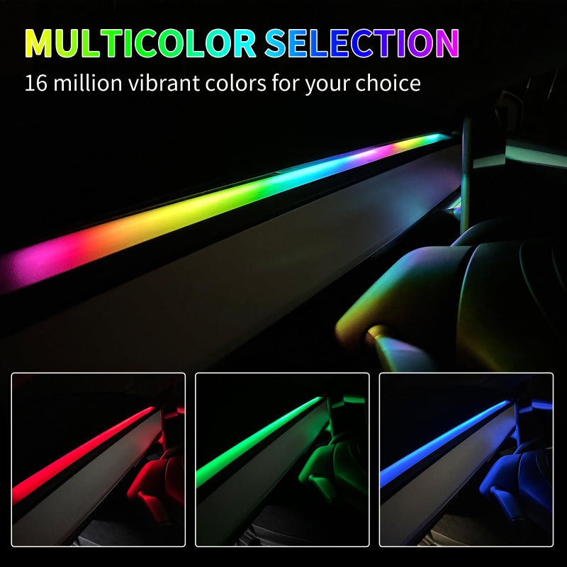 Uxcer 2025-2021 Tesla Model 3/Y Interior Neon Lights for Dashboard, RGBIC Color Changing LED Strip Lights with App & Remote Control & USB Hub(Not Fit for Model 3 Highland & Model Y Juniper) - Image 3