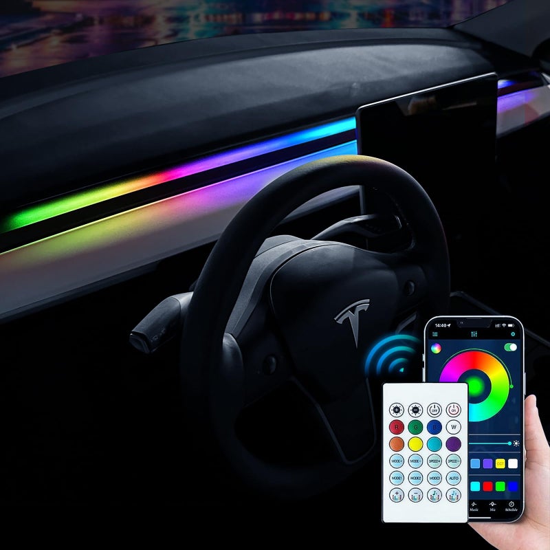 Uxcer 2025-2021 Tesla Model 3/Y Interior Neon Lights for Dashboard, RGBIC Color Changing LED Strip Lights with App & Remote Control & USB Hub(Not Fit for Model 3 Highland & Model Y Juniper) - Image 1