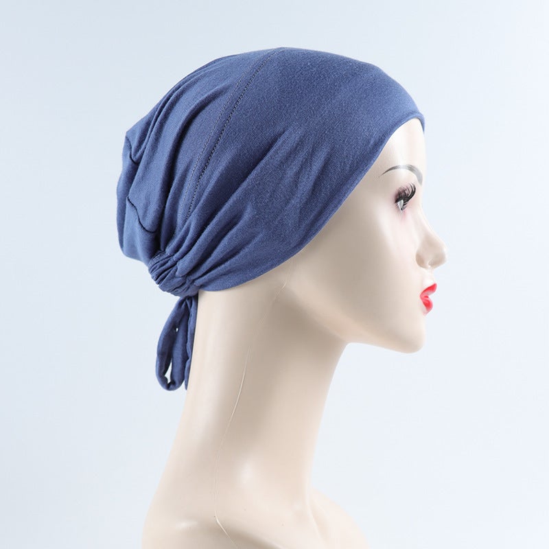 Rayon Elastic Elastic Lace-Up Ethnic Turban Base Hat Pure Color Adjustable Small Hat Tube Hat Ethnic Style - Image 1