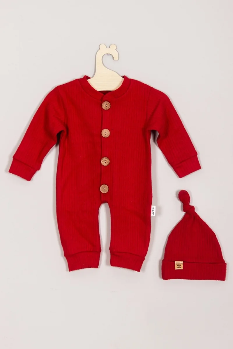 ادا بيبيك تشوكوك Ada Baby Kids Adabebek 100% Cotton Wooden Buttons Corded Style Hat Baby Jumpsuit