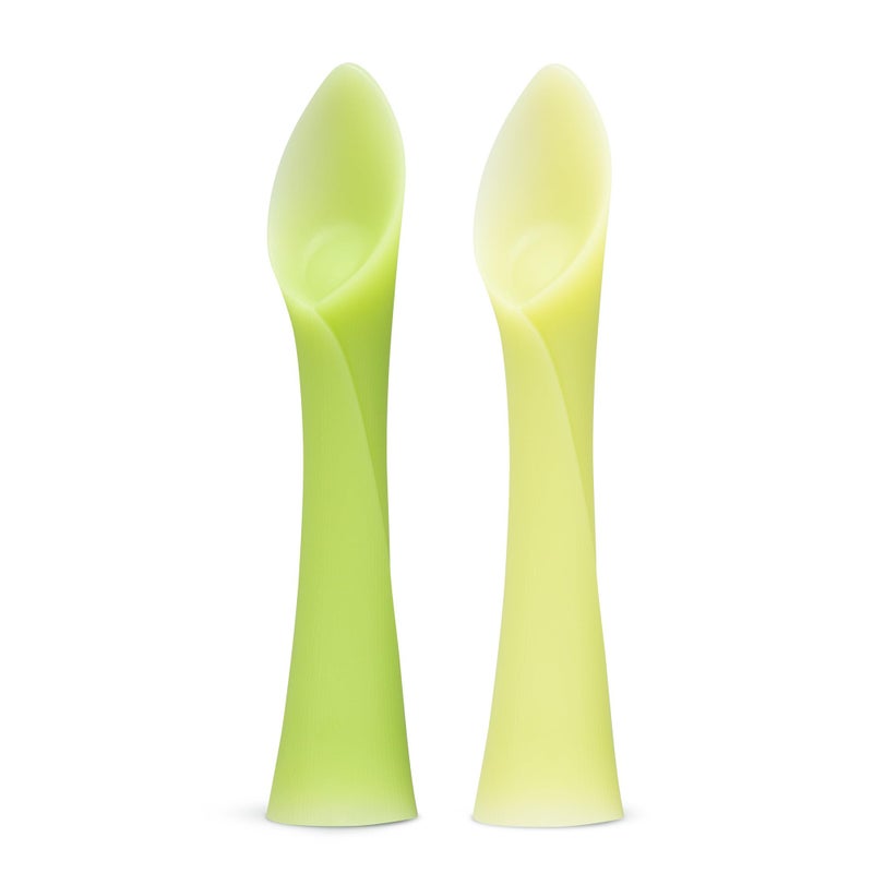 Olababy 100% Silicone Soft-Tip Training Spoon For Baby Led Weaning 2Pack (Kiwi/Lemon) - Image 1