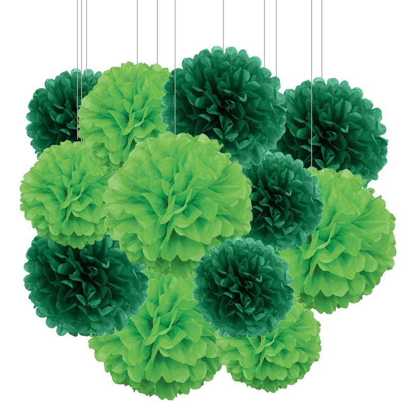 Aimto Aimto 12pcs Dark Green and Lemon Green Paper Pom Poms Decorations for St. Patrick's Day Party Hanging Tissue Flowers Decorations - 1 Color of 12 Inch, 10 Inch  - Image 1