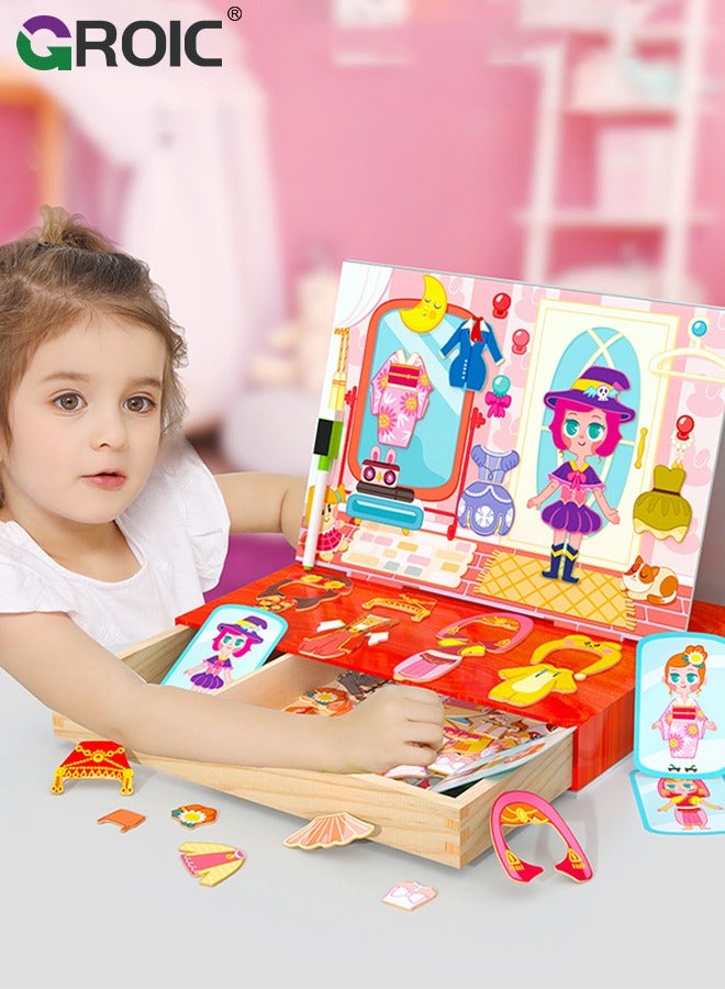 GROIC Magnetic Drawing Board, Girls Dress up themed toys, Magnetic Jigsaw Puzzle,Wooden Puzzles Games Toys for Kids Drawing Learning - Image 3