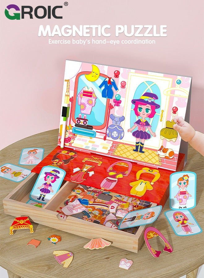 GROIC Magnetic Drawing Board, Girls Dress up themed toys, Magnetic Jigsaw Puzzle,Wooden Puzzles Games Toys for Kids Drawing Learning - Image 5