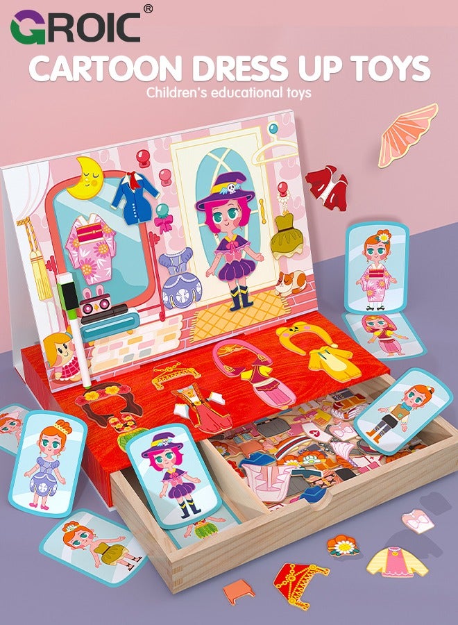 GROIC Magnetic Drawing Board, Girls Dress up themed toys, Magnetic Jigsaw Puzzle,Wooden Puzzles Games Toys for Kids Drawing Learning - Image 2