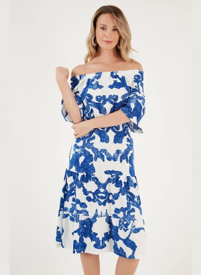 ليلا فستان كارمن بياقة مميزة بنقوش ليلى للنساء