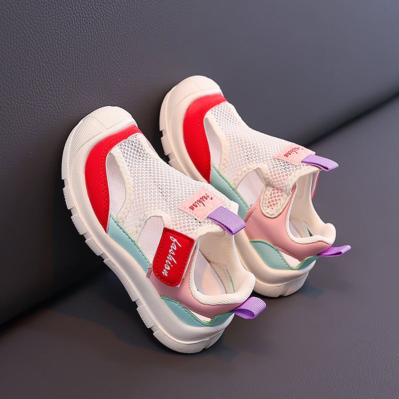 Sandals For Girls Summer Kidsren'S Baotou Beach Shoes Cut Out Soft Sole Sports Single Mesh Shoes For Girls And Older Kidsren - Image 1