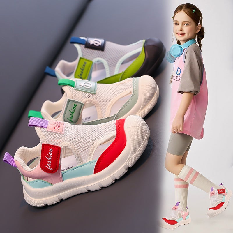 Sandals For Girls Summer Kidsren'S Baotou Beach Shoes Cut Out Soft Sole Sports Single Mesh Shoes For Girls And Older Kidsren - Image 2