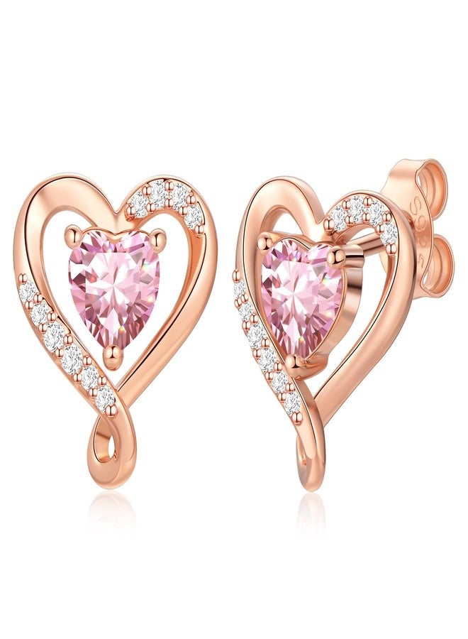 زيفيل أقراط زيفيل للنساء، أقراط مرصعة بحجر الميلاد على شكل قلب من الذهب الوردي، هدية مثالية للزوجة أو الصديقة، مناسبة للذكرى السنوية، أعياد الميلاد، الكريسماس، عيد الحب، عيد الأم، مجوهرات للنساء، الزوجة، الأم - Image 1