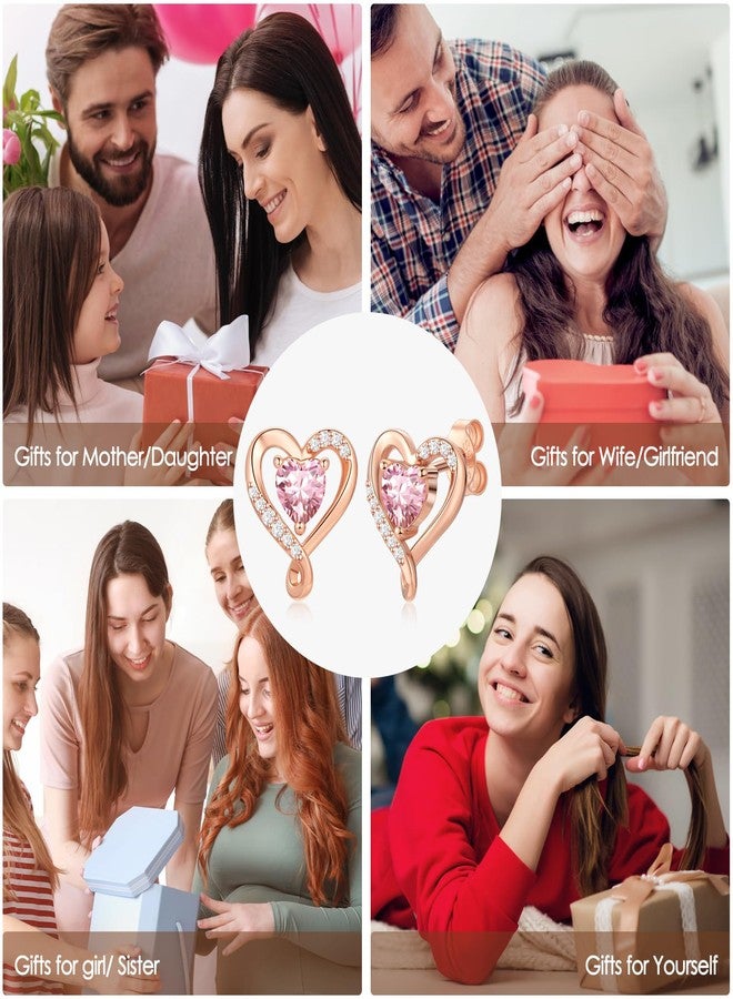 زيفيل أقراط زيفيل للنساء، أقراط مرصعة بحجر الميلاد على شكل قلب من الذهب الوردي، هدية مثالية للزوجة أو الصديقة، مناسبة للذكرى السنوية، أعياد الميلاد، الكريسماس، عيد الحب، عيد الأم، مجوهرات للنساء، الزوجة، الأم - Image 5