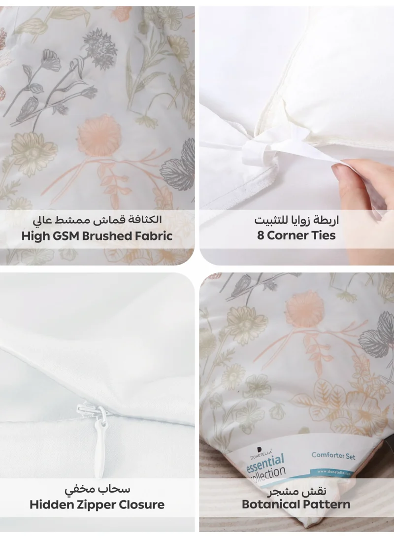 Donetella QUEEN (180x200 cm) Printed Duvet Set, Queen Size Fits 180x200 cm - 6-Pcs Bed Set, Microfiber Fabric - 1 Duvet Cover, 1 Fitted Sheet, 2 Pillow Shams, 2 Pillowcases (Filler Not Included)  | Best Price UAE