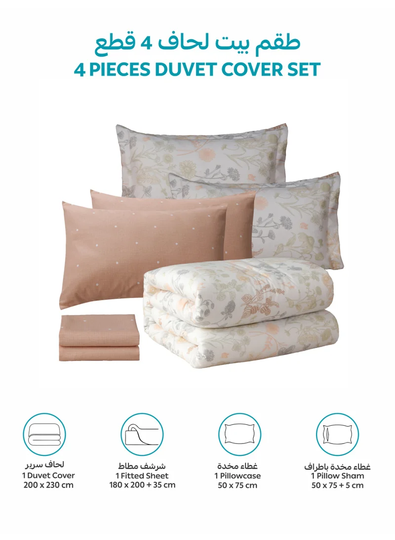 Donetella QUEEN (180x200 cm) Printed Duvet Set, Queen Size Fits 180x200 cm - 6-Pcs Bed Set, Microfiber Fabric - 1 Duvet Cover, 1 Fitted Sheet, 2 Pillow Shams, 2 Pillowcases (Filler Not Included)  | Best Price UAE