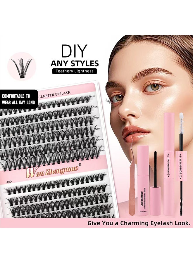 Lemon False Eyelashes DIY Lash Extension Kit, Individual Cluster Lashes, Dense Natural Lashes with Tweezers, Glue & Remover, Reusable Eyelash Extension - Image 1