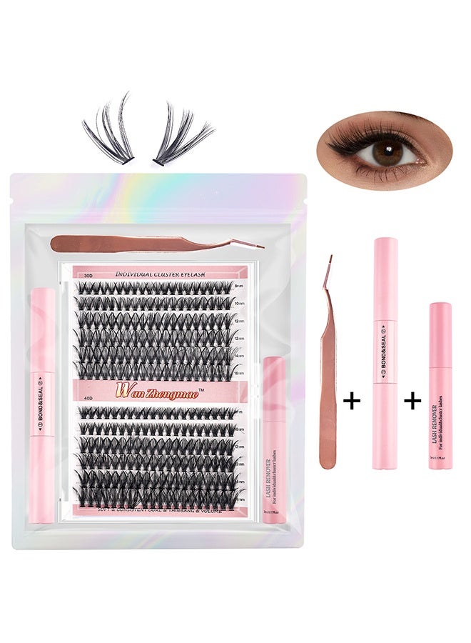 Lemon False Eyelashes DIY Lash Extension Kit, Individual Cluster Lashes, Dense Natural Lashes with Tweezers, Glue & Remover, Reusable Eyelash Extension - Image 3