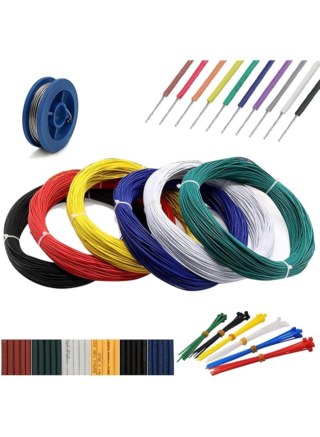 The Bros مجموعة أسلاك كهربائية UL1569-20AWG معدات كهربائية أسلاك نحاسية صلبة نحاسية مغطاة موصلات أسلاك DIY إلكترونيات مقاومة لدرجات الحرارة العالية، أدوات متضمنة <13.1 قدم X 6 ألوان> - Image 1